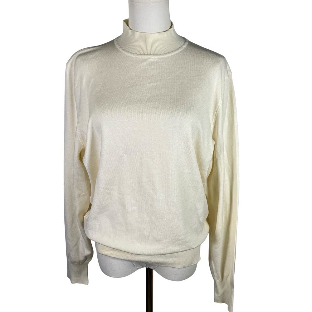 Wool City Ivory White Mock Neck Sweater Viscose Blend Womens Size L‎ New Classic